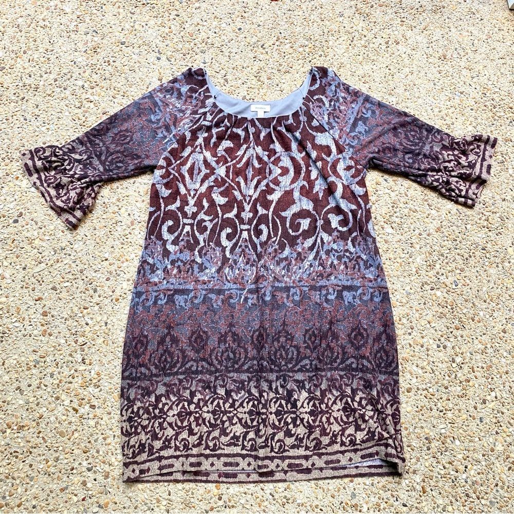 Dress Barn Knit Bell Sleeve Abstract Print Midi Plum Dress Plus Size 20
